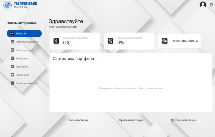 Gazpinv (gazpinv.com) - Лайықсыз брокер: ең жағдайсыз функционалды брокер.