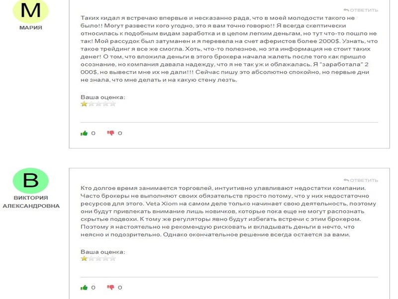 Мошенниктерге арналған брокер Veta Xiom - шолу, пікірлер, ауырым схемасы