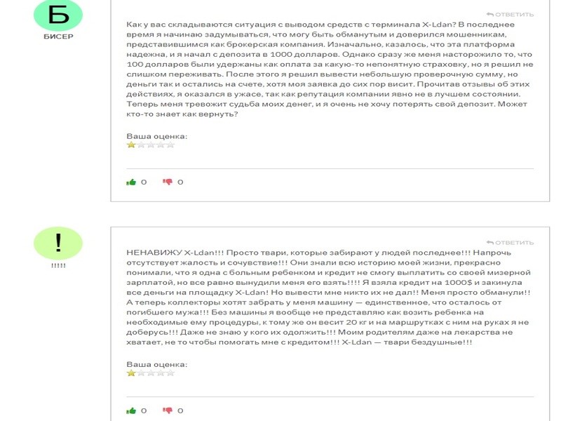 Мошенниктерге арналған брокер X-Ldan - шолу, пікірлер, ауырым схемасы